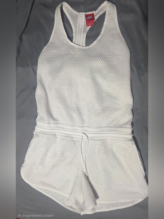 Nike Pants - Nike Women's White Mesh Racerback Drawstring Romper Size Medium